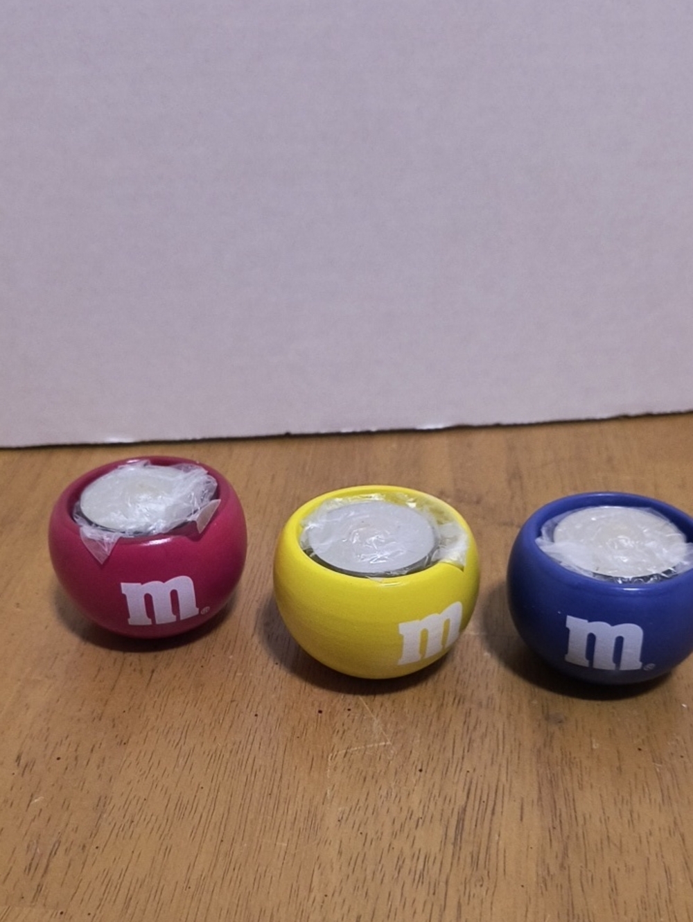 Bundle Of 6 M&M's Round Tea Light Holder Trio - Red, Yellow, Blue B6